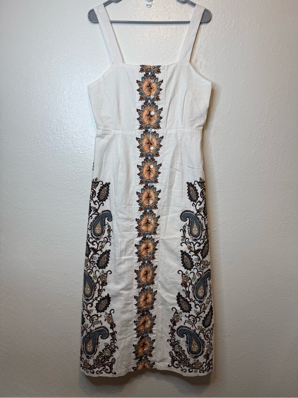 Cleobella Jolene Boho Paisley Print Ankle Dress Botton Front Size Medium New